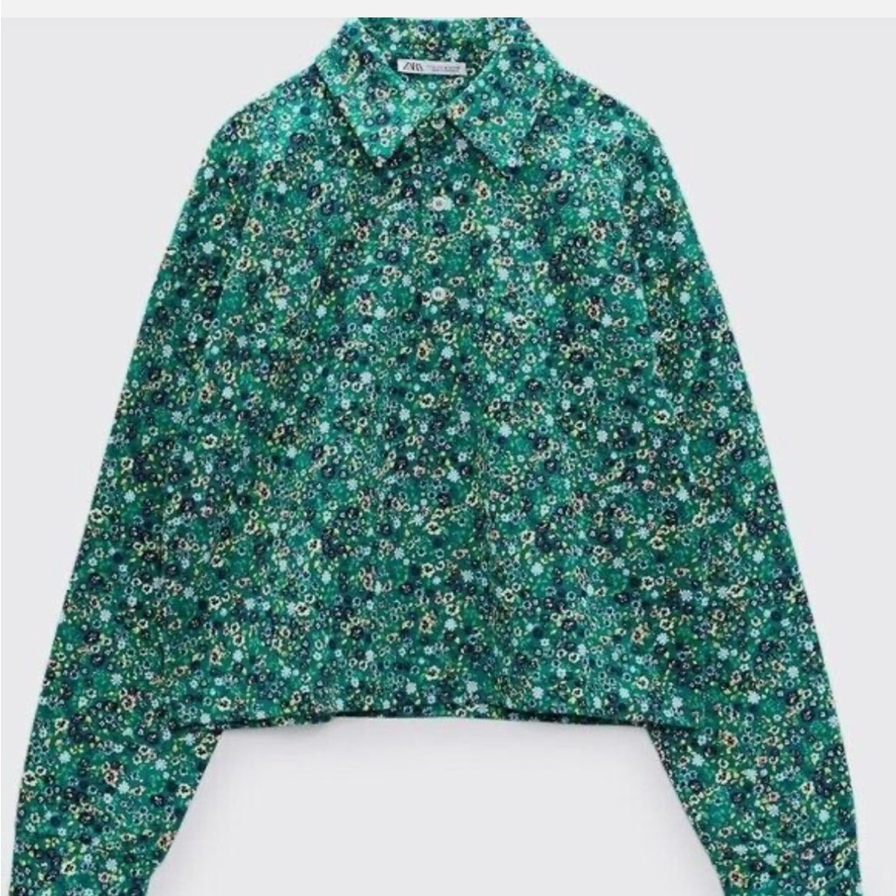 Zara green floral polo sweatshirt